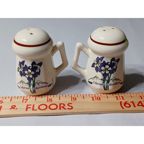 HOST 1986 Vintage Salt & Pepper Shaker Set Colorado Columbine Ceramic 3" Tall - Picture 2 of 7